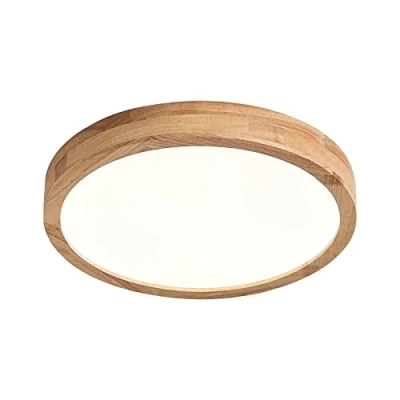 Imagen de Schindora Luz de techo LED madera, 20 W, blanco cálido, 3000 K 1600 LM, luces redondas madera Ø30 cm