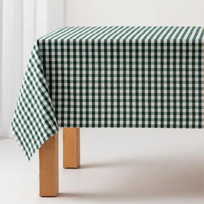 Imagen de GAMUSI Mantel Antimanchas Tacto Tela Rectangular Cuadro Vichy, algodón Impermeable, 140x200 cm Color Verde
