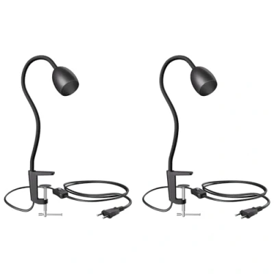 Imagen de ledscom.de 2 piezas lámpara de pinza, cuello cisne KLUK, interruptor, negro mate, 1x GU10 máx. 60W