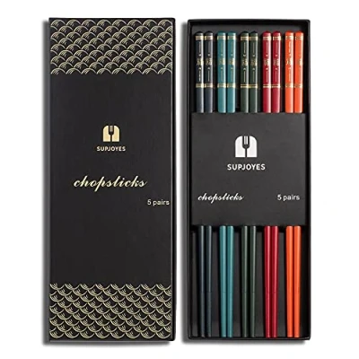 Imagen de SUPJOYES palillos de fibra vidrio reutilizables chinos multicolor aptos para lavavajillas, juego regalo 5 pares