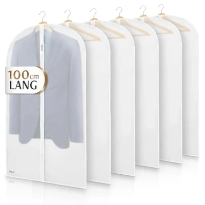 Imagen de Bruce.® 6x Fundas Ropa Armario Transparentes 100x60cm, Antipolillas Bolsa Almacenaje Ropa, Porta trajes Caballero o Mujer para Viaje, Bolsas Guardar Colgada con Cremallera