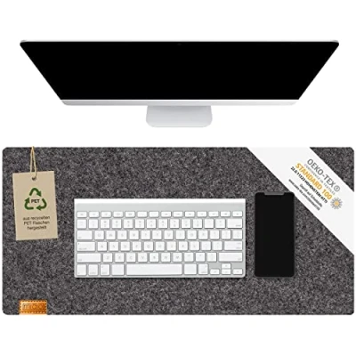Imagen de MIQIO® alfombrilla de escritorio diseño fieltro sostenible, adecuado para mesas madera sin engomado, certificado Öko Tex, botellas PET recicladas, color gris