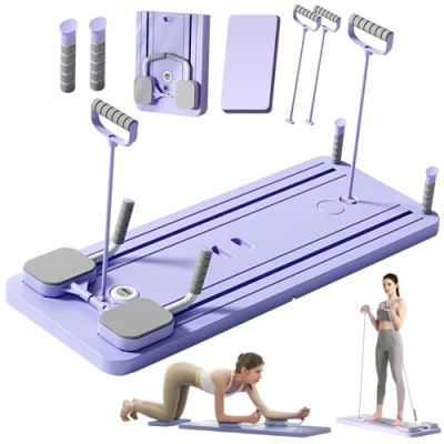 Imagen de Pilates Reformer Board Set Rebote Automático Ab Roller Wheel Foldable Rodillo Abdominales Maquina de Ejercicios para Hogar con Soporte Codos y Bandas Elasticas