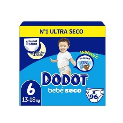 Imagen de Dodot Bebé Seco Pañales Talla 6, 13 18 kg, 96 Unidades, Ultra con Barrera Anti Fugas