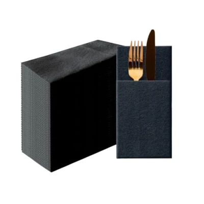 Imagen de PAW Servilletas de Bolsillo Airlaid (39 x 40 cm) I 50 piezas Lisas Tela Elegante Decoración Mesa HoReCa Para Ocasiones como Bodas, Fiestas, Navidad Color: Black