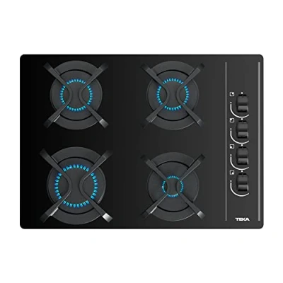 Imagen de Teka GBC 64003 KBN Placa Gas Natural de 60 cm, 4 Fuegos, Mandos Laterales, Superficie Vidrio Templado, Fácil Instalar, Acero Inoxidable
