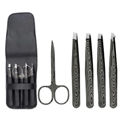 Imagen de EKSMA 4 Piezas pinzas Depilar Profesionales Juego de precisión acero inoxidable superior Espinillas y Astillas para Cejas, Pestañas, Vellos Encarnados（Negro）