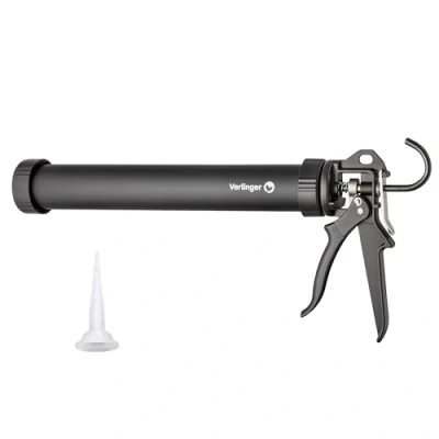 Imagen de VERLINGER Pistola De Silicona Para Sellado Calafateo Aplicador Herramienta Prensa Cartuchos Acrílico Y Adhesivos Relación Empuje 18 1 Aluminio Acero Negro Pro