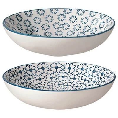Imagen de BLOOMINGVILLE Plato soperos Kristina Cuencos de Cereales, para Desayuno, Sopa, Fruta, Ensalada, Hondo ø 19 cm, Azul, Cerámica, Juego 2, Capacidad 550 ml