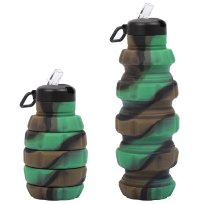 Imagen de BELLE VOUS Botella Agua Plegable Cantimplora de Silicona Sin BPA y Antigoteo 500ml Gimnasio Camping Senderismo Viajes Oficina Camuflaje