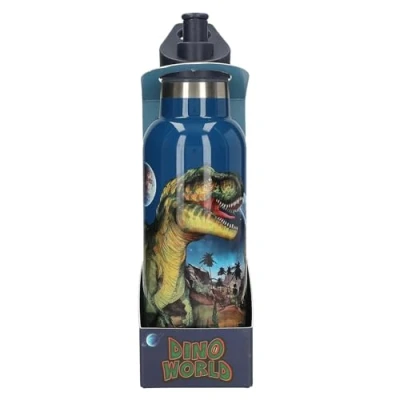 Imagen de Depesche 13400 Dino World Galaxy Color Azul Oscuro con Motivo de Dinosaurios, Botella Deportiva Acero Inoxidable, Capacidad Aprox. 500 ml, Multicolor, One Size