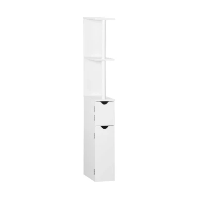 Imagen de kleankin Columna de Baño Mueble con Puertas y Estantes Abiertos Armario Estilo Moderno 15,2x29,8x118 cm Blanco
