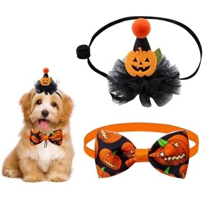 Imagen de DHER Sombrero De Fiesta CumpleañOs para Perros Corbatas Conjunto DecoracióN Fiestas Mascotas, Suministros (Halloween)