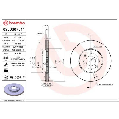 Imagen de Disco de freno BREMBO 09D60711 frente/ventilado/altamente carbonizado/1 pieza