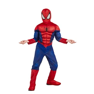 Imagen de RUBIES Spider MAN Marvel oficial Disfraz infantil de lujo Man. Tamaño 7 8 años. Traje con combinación músculos acolchados + capucha velcro cubrebotas integradas