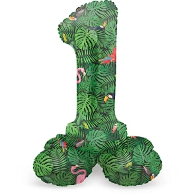 Imagen de Folat B.V. 63941 Aluminio Número Figura 1 Jungle Vibe Verde 72 cm decoración globos para cumpleaños, aniversario (no se necesita helio), color, talla única