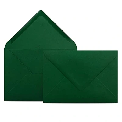 Imagen de 75 sobres DIN C6, verde oscuro, verde, 11,4 x 16,2 cm, con adhesivo húmedo, solapa puntiaguda, sin ventana, color 4 you