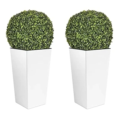 Imagen de Doble set de Maceta alta 35 L Prosperplast Urbi Square plástico CON depósito en color Blanco, 55 (alto) x 29,5 (ancho) (profundo) cms + Bola