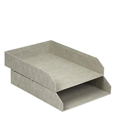 Imagen de Bigso Box of Sweden Juego de 2 bandejas organizadoras Bandeja archivadora apilable para cartas, documentos, etc. Organizador documentos tablero fibras y papel con aspecto lino beige