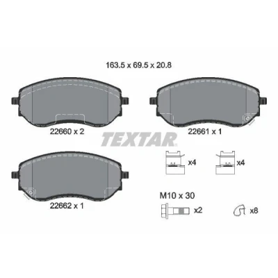 Imagen de TEXTAR 2266001 Juego de pastillas freno con avisador acústico desgaste tornillos pinza accesorios NISSAN: NP300 Navara Pick up