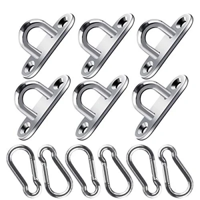 Imagen de Heqishun 12 PCS Placa de Ojo Acero Inoxidable 304, M5 Pad Eye Plate con mosquetón Anclaje Pared Techo Gancho para Kit(40 kg)
