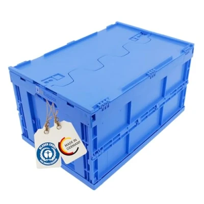 Imagen de DieKlappbox caja plegable CON TAPA 61L, de plastico, transporte, cesta la compra, 60x40x33cm, azul