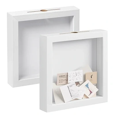 Imagen de EUGAD Juego de 2 Marcos con Profundidad 20x20 cm, Caja Sombra para Objetos y Fotos 3cm, 3D Ranura Boda Ceremonia, Madera+Plástico, Blanco
