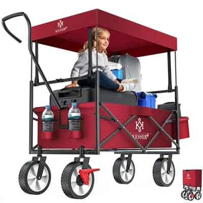 Imagen de KESSER® Carro Plegable con Techo Incl. Funda Carrito de Jardín 2 Bolsillos Red y uno Exterior Freno en la Rueda Delantera Ruedas Goma hasta 100 kg Capacidad
