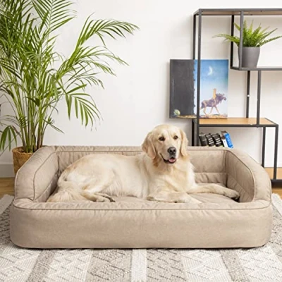 Imagen de PillowPrim Cama para Perros, Muebles Animales, Gatos, Funda extraíble, Cesta cojín Tumbona Dormir, Beige, XL: 96 x 62 cm