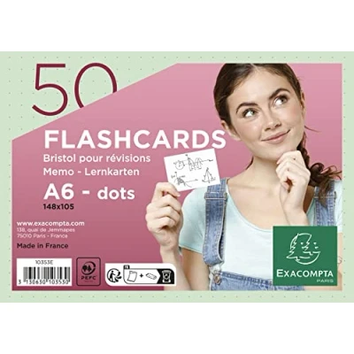 Imagen de Exacompta 10353E Pack de 50 Flashcards en película + anillo puntos cartón perforado tarjetas revisión fáciles usar y transportar dimensiones 148 x 105 mm formato A6 color verde