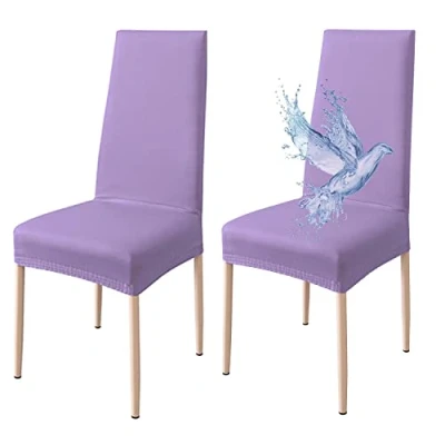 Imagen de Poligino Fundas Sillas de Comedor Pack 2 Impermeable, para Elástica, Suave y Confortable, Lila