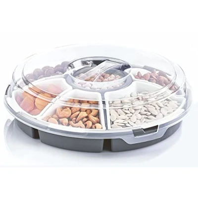 Imagen de Spetebo Juego de 6 cuencos para servir transporte, 33 cm diámetro, caja transporte redonda aperitivos y salsas con tapa, plato aperitivos, fiambreras, tazones, platos