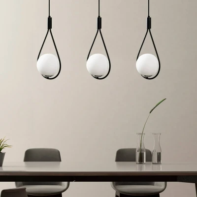 Imagen de Lámpara colgante bucle cubierta 3 lámparas en una fila Bulla Metal Glass Black Opal Menzzo