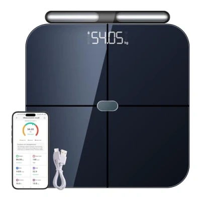 Imagen de Healthkeep Báscula conectada WIFI y Bluetooth con 8 electrodos de alta precisión, 46 datos corporales para aplicaciones incluidas Andriod e iOS, capacidad 180 kg/400 lb, 30 x cm