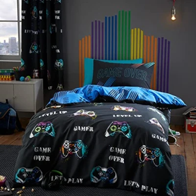 Imagen de Catherine Lansfield Game Over Juego de Funda edredón Reversible con Fundas Almohada, Color Negro