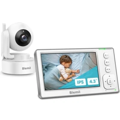 Imagen de Monitor de bebé, Pantalla 4,3 Pulgadas, con batería 29 Horas, bebé vídeo Zoom panorámico cámara y Audio, Eco, Llamada bidireccional, 8 lulabies, sin WiFi