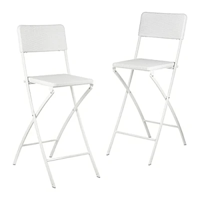 Imagen de relaxdays Taburete Alto Plegable BASTIAN, Juego de 2, Acero y Ratán Sintético, Asiento a 78 cm Altura, Blanco, 63x44x115