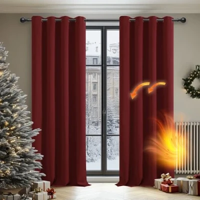 Imagen de Deconovo Cortinas Habitacion Aislantes Termicas para Dormitorio con Ojales 2 Piezas 117 x 229 cm Rojo Oscuro