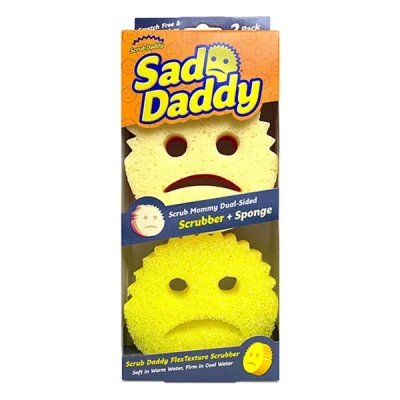 Imagen de Scrub Daddy y Mommy Cranky Couple, Esponjas para Limpiar Lavar Platos, Estropajos de Cocina Multipack antirayaduras, FlexTexture Fregado, Estropajo lavavajillas, Paquete 2