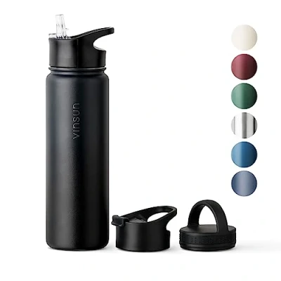Imagen de VINSUN Botella de Agua Acero Inoxidable 750ml 3 Tapas sin Fugas, BPA, Reutilizable Cantimplora Termica para Deporte, Colegio, Gimnasio, Bicicleta, Oficina