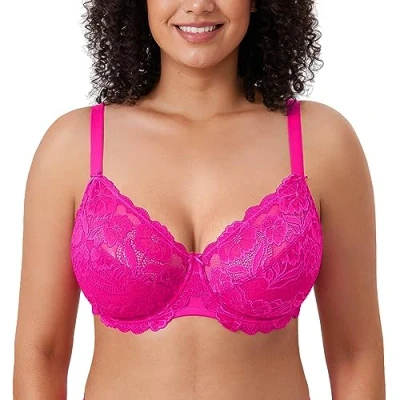 Imagen de DELIMIRA Sujetador Talla Grande con Relleno Aros Copas de Encaje para Mujer Rosa Brillante 100D