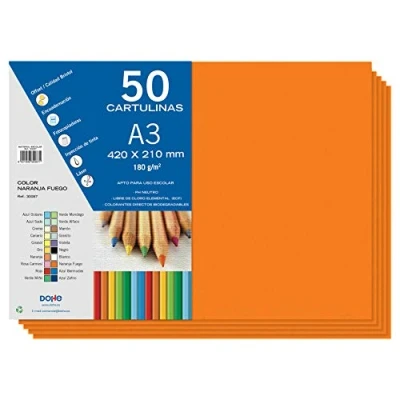 Imagen de Dohe Cartulinas A3 Naranja Fuego para Manualidades e Impresión (50 uds.) 21x29,7 cm 180 g/m² Material de oficina
