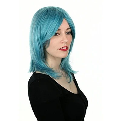 Imagen de Prettyland Peluca Azul Turquesa Mediana Larga y Escalonada con Flequillo Wig C583