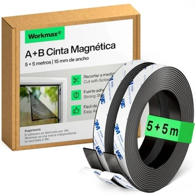 Imagen de WORKMAX® A+B Cinta magnética para mosquiteras y mosquiteros (5+5 metros) Tiras magnéticas fuertemente autoadhesivas con atracción mutua