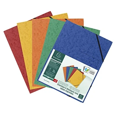 Imagen de Exacompta 555410E Lote de 5 Carpetas elásticas sin solapas, cartulina brillante 355 g/m2, para archivar documentos A4, color azul, amarillo, naranja, rojo y verde