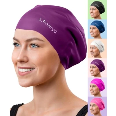 Imagen de Limmys Gorro de Natación Adulto con Pelo Largo Piscina 100% Silicona Hombre y Mujer Cómodo, Elástico Gorros (Medio, Morada)