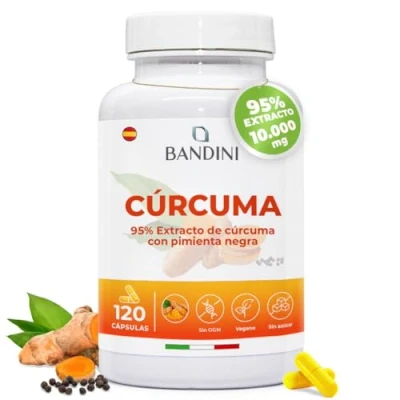 Imagen de Bandini® extracto de cúrcuma 120 cápsulas/4 meses suministro 700 mg por cápsula a partir un 95% + piperina pimienta negra 100% vegano y sin aditivos