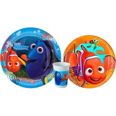Imagen de Disney 8 platos de papel Dory 23 cm + Nemo vasos Dory/Nemo para fiestas y cumpleaños