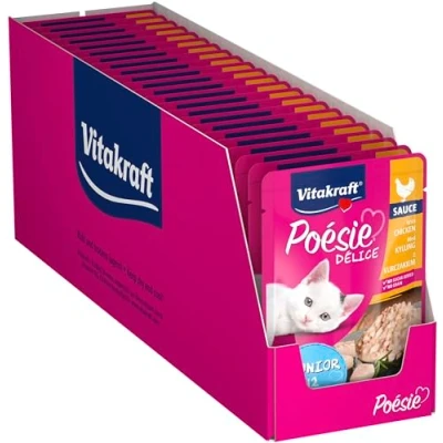 Imagen de Vitakraft Poésie Délice, Junior, Comida húmeda para Gatos, con Filete de Pollo en Salsa, Gatos jóvenes, nutricionalmente, sin azúcar ni Cereales añadidos (23 x 85 g)