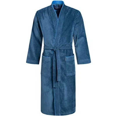 Imagen de Morgenstern Albornoz Hombre Algodón Cuello Kimono Rizo Terciopelo Azul Talla XL